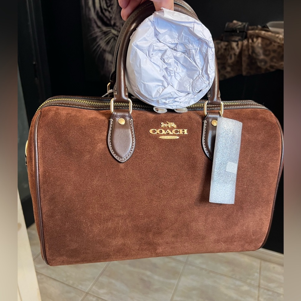 🤎🤎COACH Authentic Rowan Large Vintage Brown Suede Satchel Bag🤎🤎NWT - Picture 15 of 17